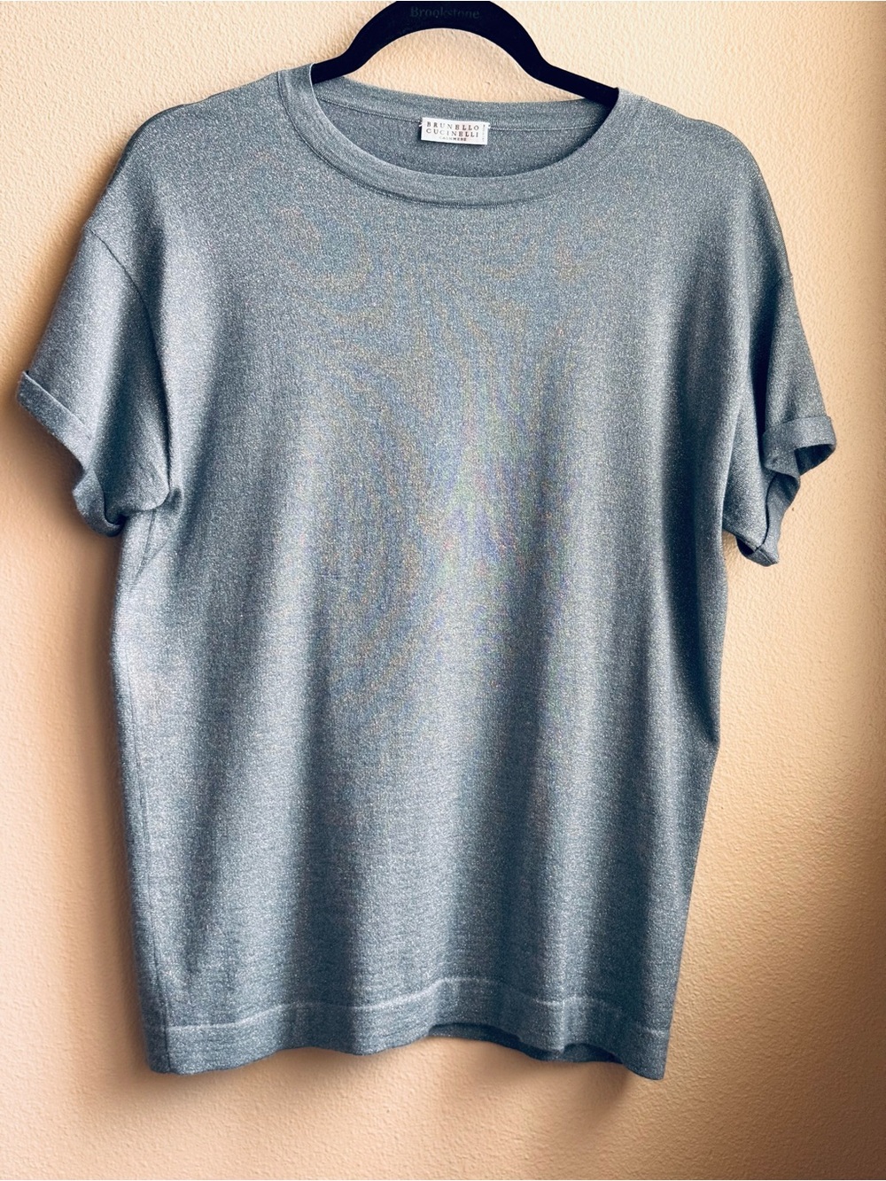 Women’s Brunello Cucinelli Metallic Light Blue Short-Sleeve Crewneck Tee M size